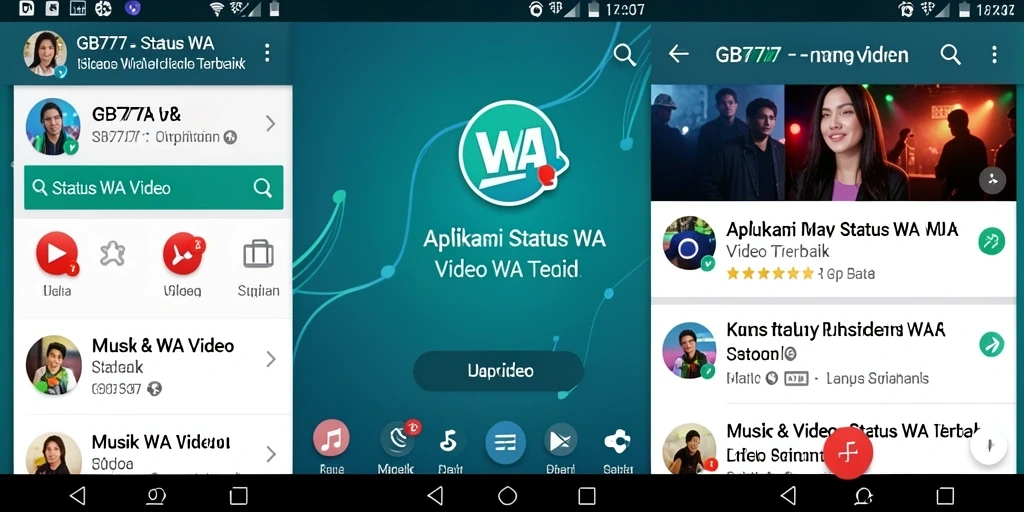 Screenshot antarmuka GB777 yang menampilkan beragam video untuk Status WA.