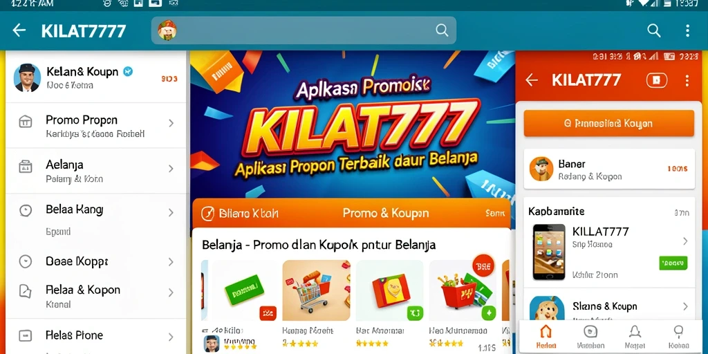 Tampilan antarmuka aplikasi KILAT777 untuk promo dan kupon.