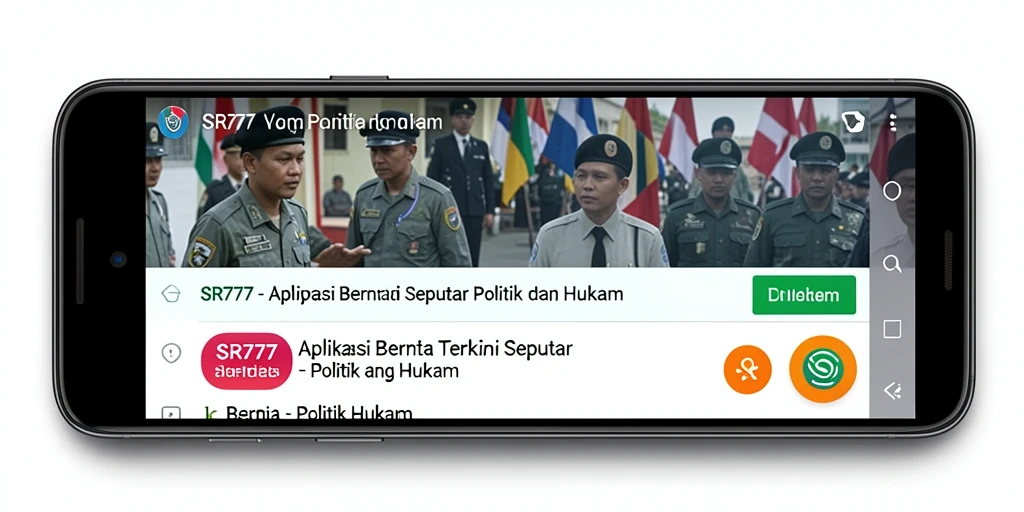 Antarmuka aplikasi SR777 dengan berita politik dan hukum terkini.