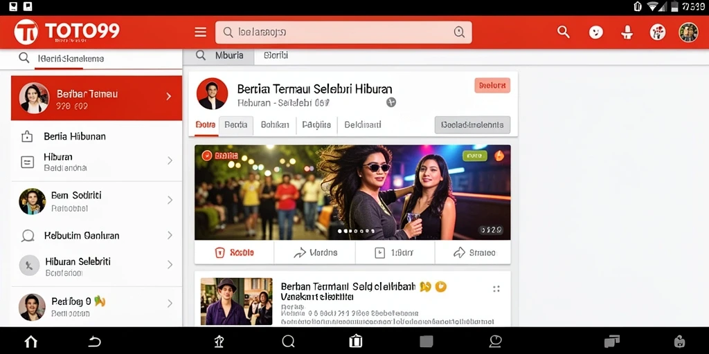 Antarmuka aplikasi TOTO99 menampilkan berita hiburan selebriti terkini.