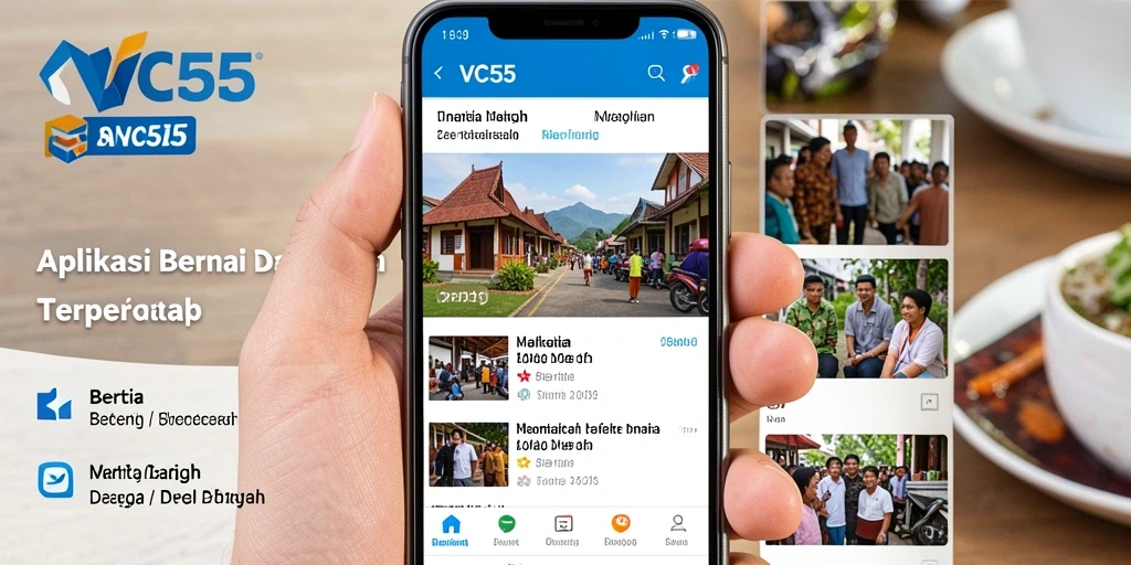 Antarmuka aplikasi VC55 menampilkan berita daerah terbaru.